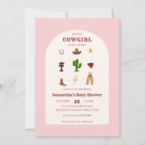  Pink Minimalist Rodeo Cowgirl Baby Shower Invitation
