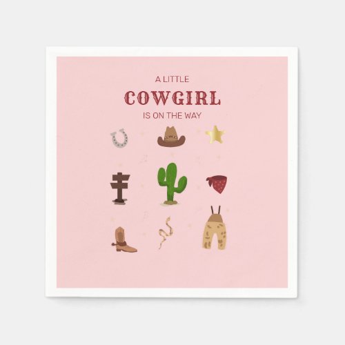  Pink Minimalist Rodeo Cowgirl Baby Shower Napkins