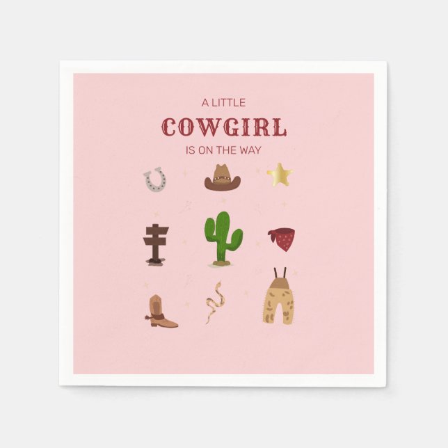 Pink Minimalist Rodeo Cowgirl Baby Shower Napkins (Front)