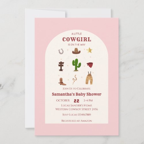  Pink Minimalist Rodeo Cowgirl Photo Baby Shower Invitation