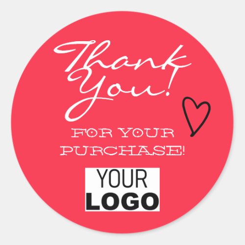 Pink Minimalist Thank You Labels Red Heart Logo 