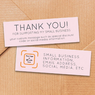Pink Minimalist Thank You Small Business Logo QR Mini Business Card