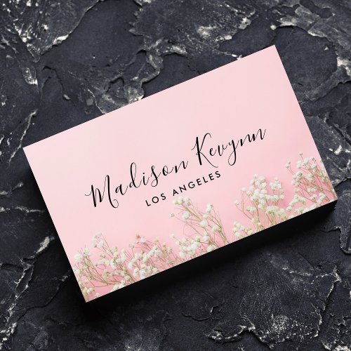 Pink Minimalist Wildflower Boho Business Card