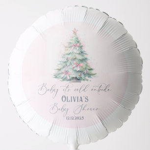 Pink minimalist winter Christmas tree baby shower Balloon