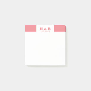 Pink Minimalistic Modern Monogram On White Post-it Notes