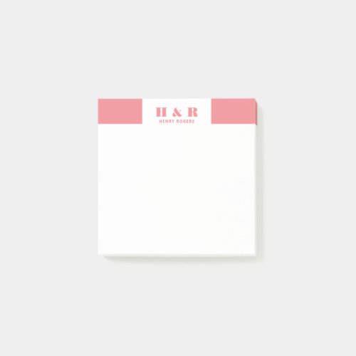 Pink Minimalistic Modern Monogram On White Post_it Notes