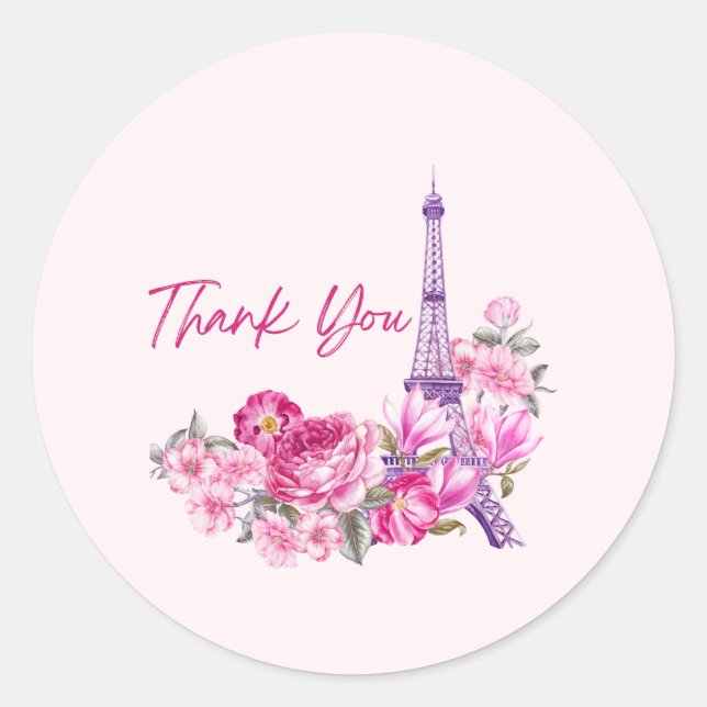 Pink Minimalistic Thank You Classic Round Sticker (Front)