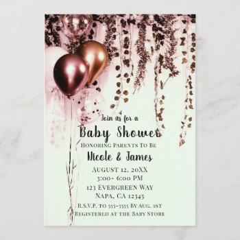 Pink Mink Rose Gold Lights Rustic Baby Shower Invitation by printabledigidesigns at Zazzle