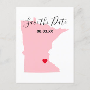 Pink Minnesota Red Heart Save the Date Announcement Postcard