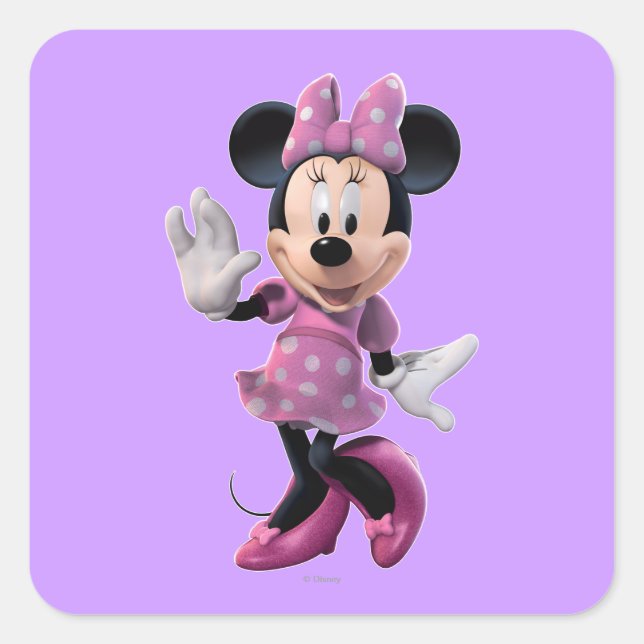 Pink Minnie | Cute Pose Square Sticker (Front)