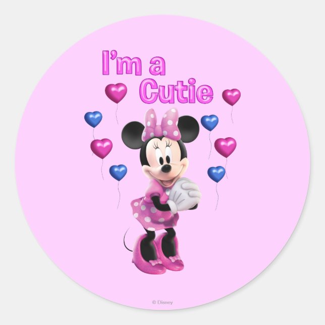 Pink Minnie | Cutie with Hearts Classic Round Sticker (Front)