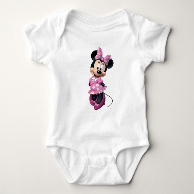 Pink Minnie | Hands Behind Back Baby Bodysuit (Front)