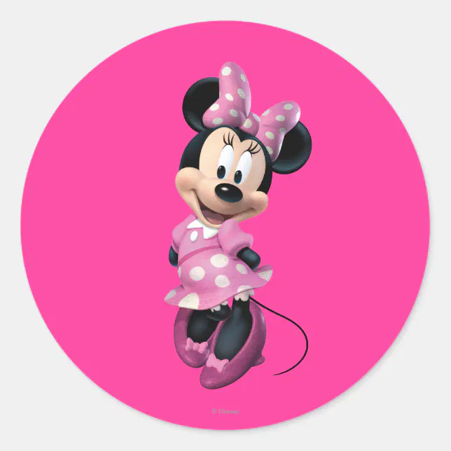 Pink Minnie | Hands Behind Back Classic Round Sticker | Zazzle