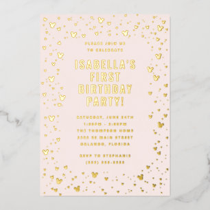 Pink Minnie Mouse Confetti Girl's First Birthday Foil Invitation