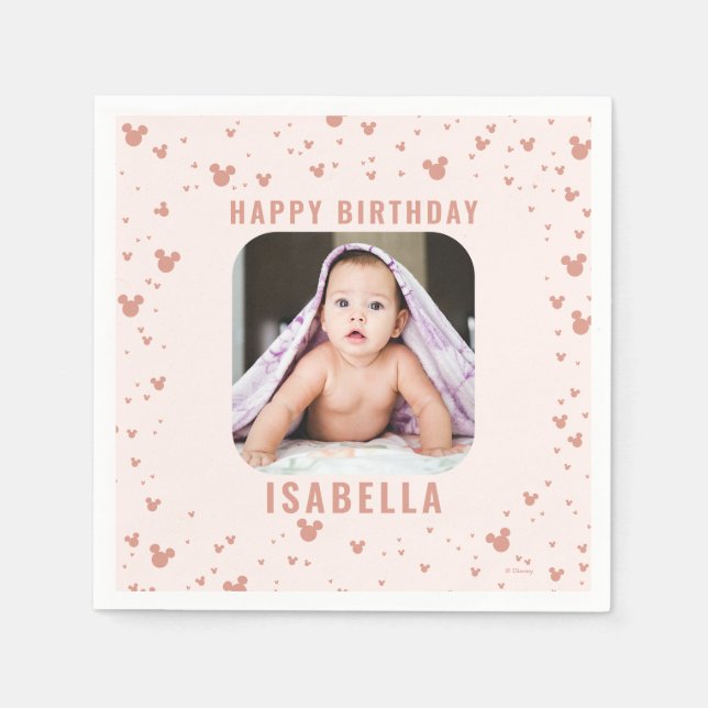 Pink Minnie Mouse Confetti Girl's First Birthday Napkins (Front)