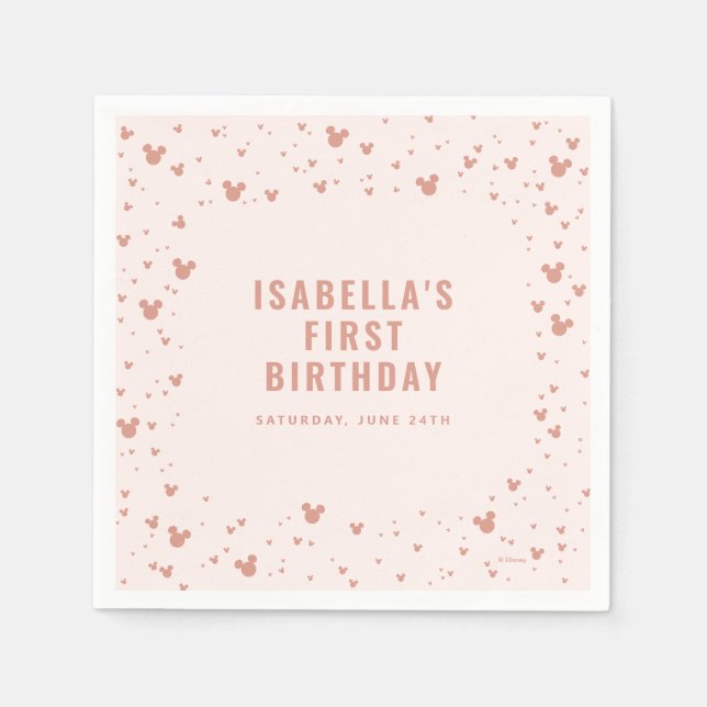 Pink Minnie Mouse Confetti Girl's First Birthday Napkins (Front)