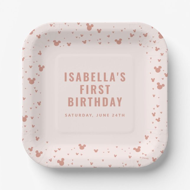 Pink Minnie Mouse Confetti Girl's First Birthday Paper Plates (Front)