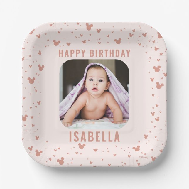 Pink Minnie Mouse Confetti Girl's First Birthday Paper Plates (Front)