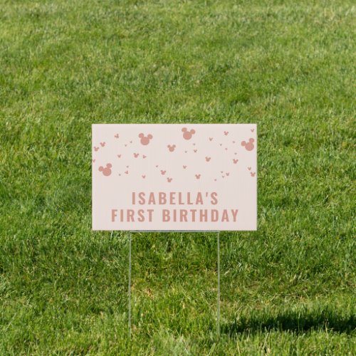 Pink Minnie Mouse Confetti Girls First Birthday Sign