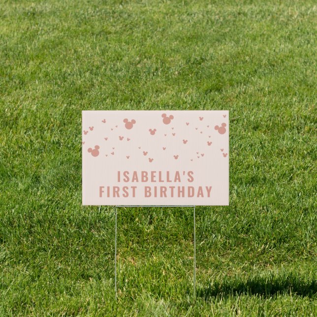 Pink Minnie Mouse Confetti Girl's First Birthday Sign (Insitu)