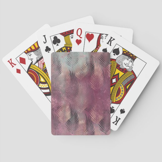 Pink Mint Abstract Tropical Leaves  Poker Cards (Back)