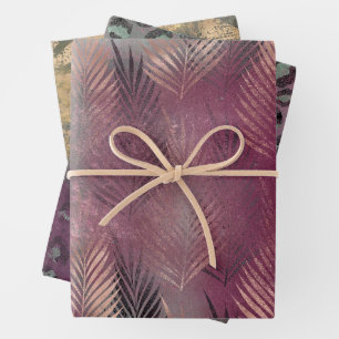 Pink Mint Abstract Tropical Leaves Wrapping Paper Sheets