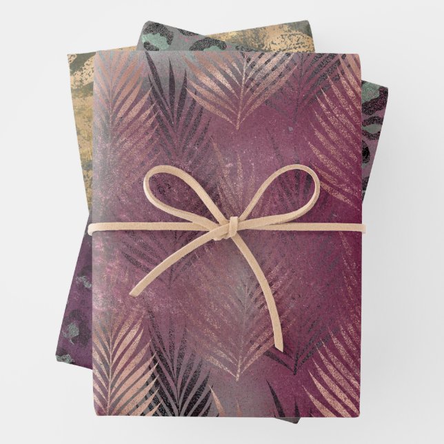 Pink Mint Abstract Tropical Leaves  Wrapping Paper Sheets (In situ)