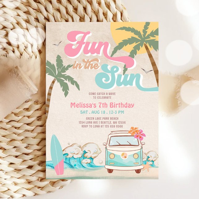 Pink Mint Aqua Girl Fun In The Sun Birthday Invitation (Creator Uploaded)