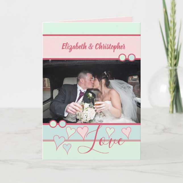 Pink mint blue anniversary with photo card (Front)