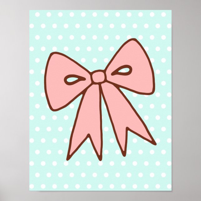 Pink Mint Bow Wall Art Poster Print (Front)