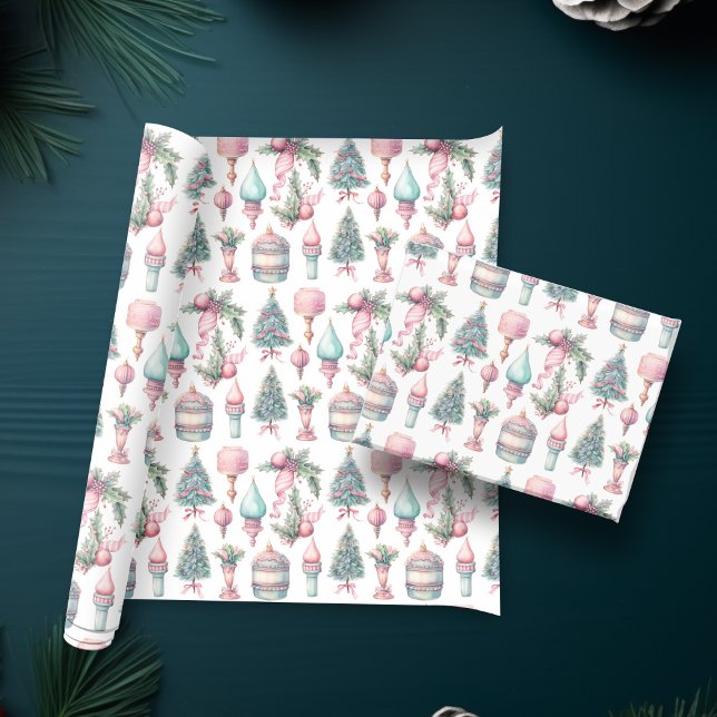 Pink Mint Christmas Tree Ornaments  Wrapping Paper (Pink Mint Christmas Tree Ornaments Wrapping Paper)