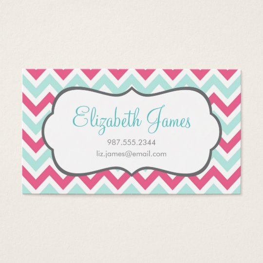 Pink & Mint Colorful Chevron Stripes Business Card
