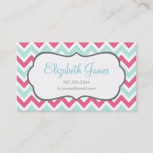 Pink &amp; Mint Colorful Chevron Stripes Business Card
