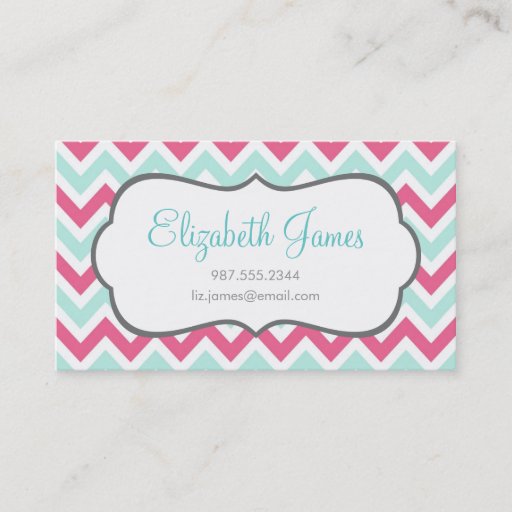 Customizable Pink & Mint Colorful Chevron Stripes Business Card