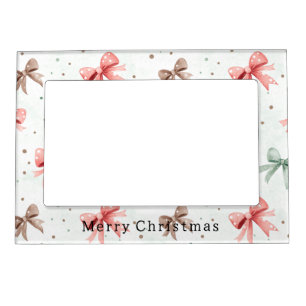 Pink Mint Cream Dots & Bows Christmas Magnetic Frame