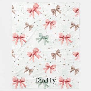 Pink Mint Cream Dots & Bows   Fleece Blanket