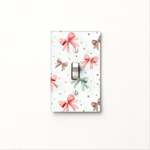 Pink Mint Cream Dots & Bows   Light Switch Cover