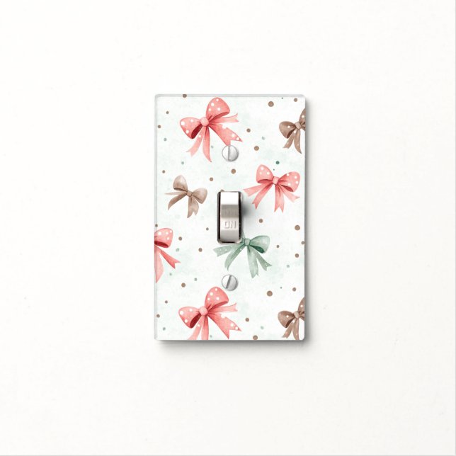 Pink Mint Cream Dots & Bows   Light Switch Cover (In Situ)