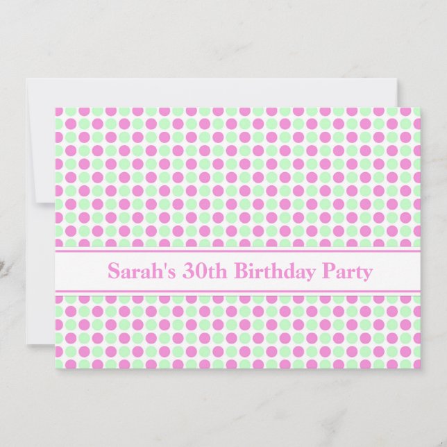 Pink Mint Dots 30th Birthday Party Invitation (Front)