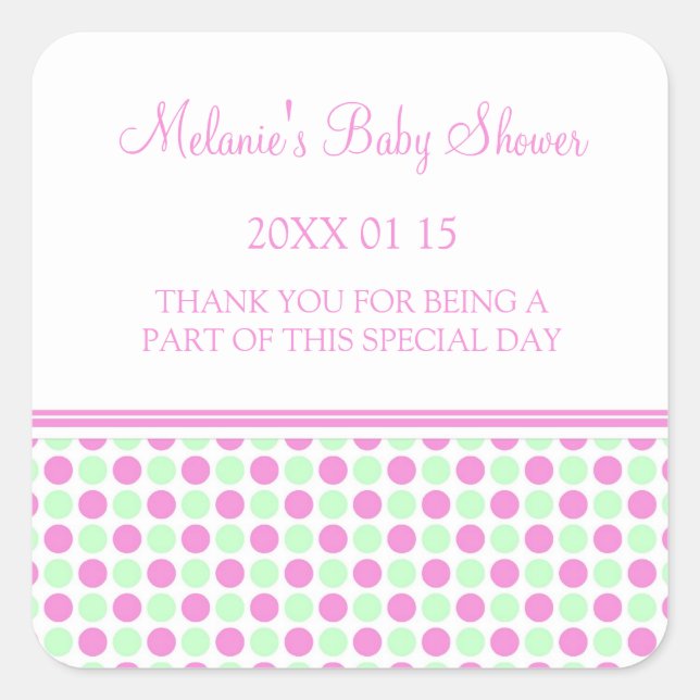 Pink Mint Dots Baby Shower Favor Stickers (Front)
