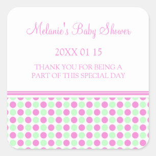 Pink Mint Dots Baby Shower Favor Stickers