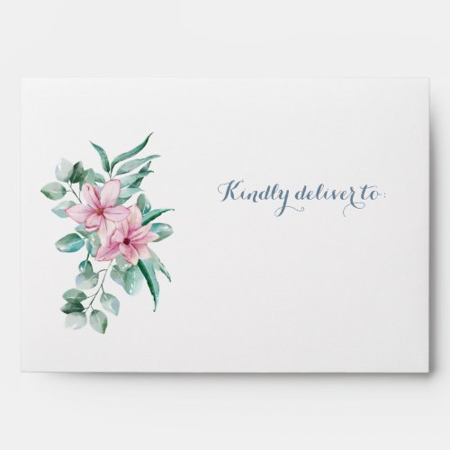 Pink mint dusty blue floral monogrammed wedding envelope