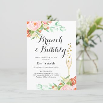 Pink Mint Floral Brunch Bridal Shower Invitation | Zazzle