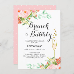 Pink Mint Floral Brunch Bridal Shower Invitation