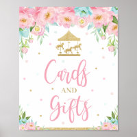Pink Mint Floral Carousel Birthday Cards and Gifts