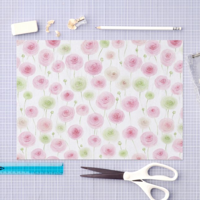 Pink Mint Floral Ranunculus Birthday Tissue Paper (Craft)
