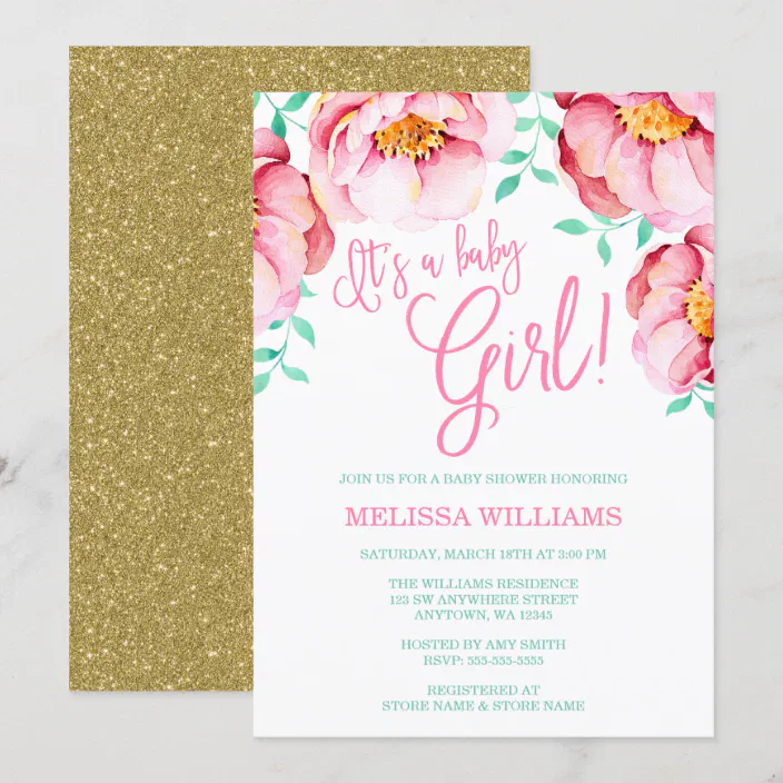 Pink Mint Floral Watercolor Baby Shower Invitation Zazzle Com