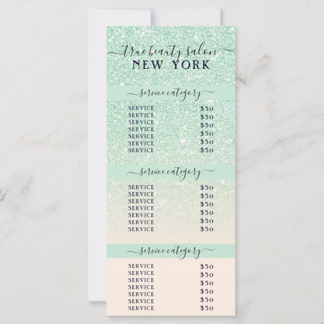 Pink Mint Glitter Ombre Salon Price List (Front)