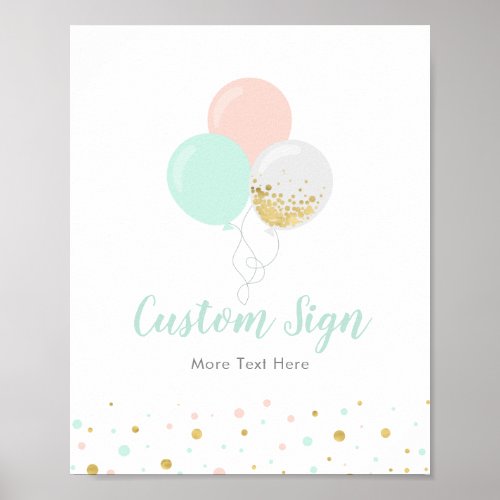 Pink Mint  Gold Baby Shower Custom Party Sign