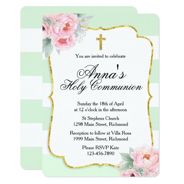 Pink, Mint & Gold Communion Invitation